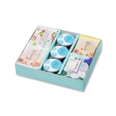 【夏季限定】涼風つづり 化粧箱Ｍ(あられ21袋＆水羊羹3個)